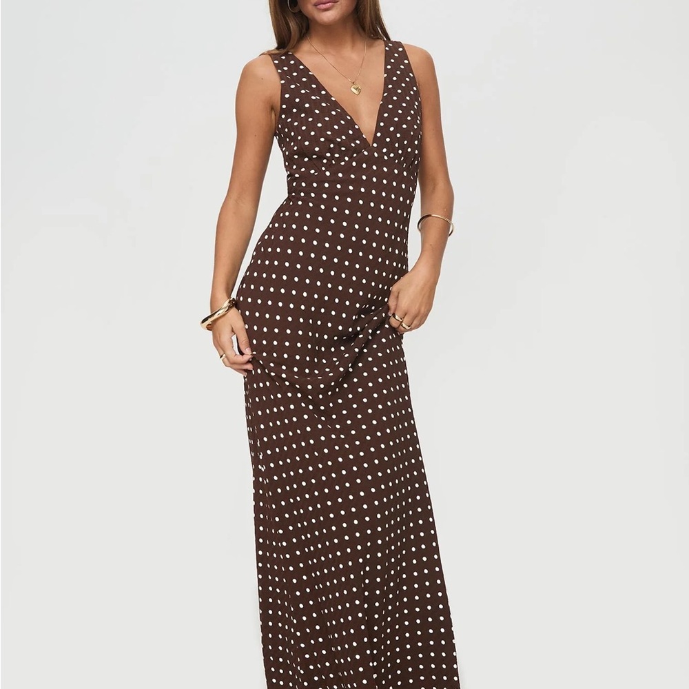 Princess Polly Brown Polka Dot Backless Maxi Dress - Picture 3 of 8